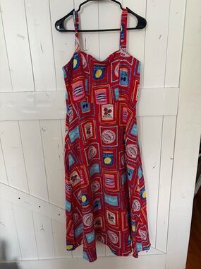 LOFT Red Fruit-Print Sundress with Blue and Pink Accents